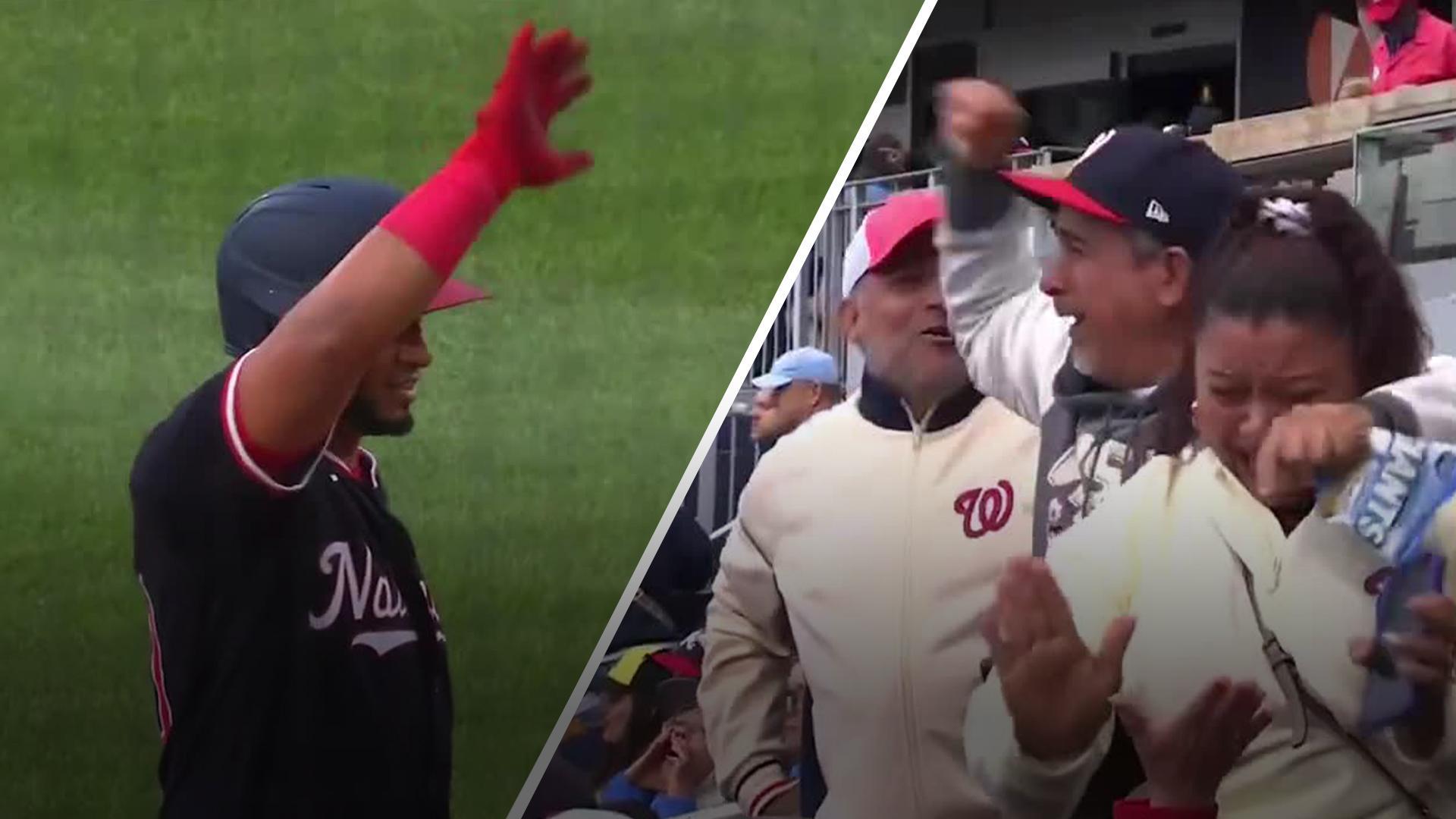 Keibert Ruiz's parents go wild in stands after his RBI double
