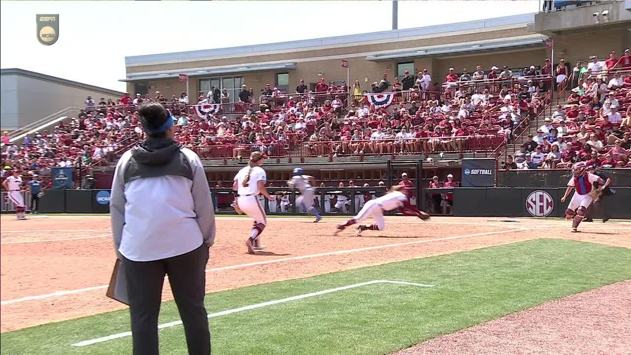 South Carolina pitcher Sam Gress lays out to make a great play