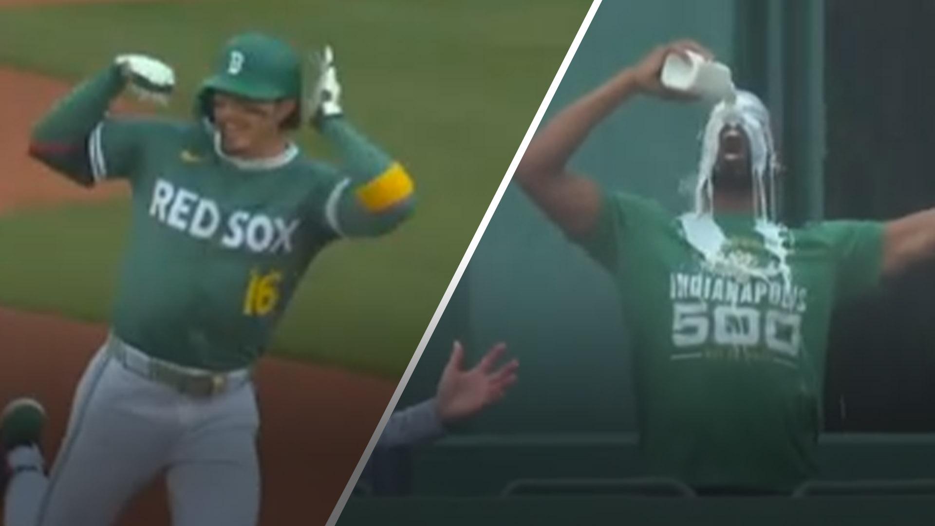Fan pours milk on himself to celebrate Jarren Duran's HR