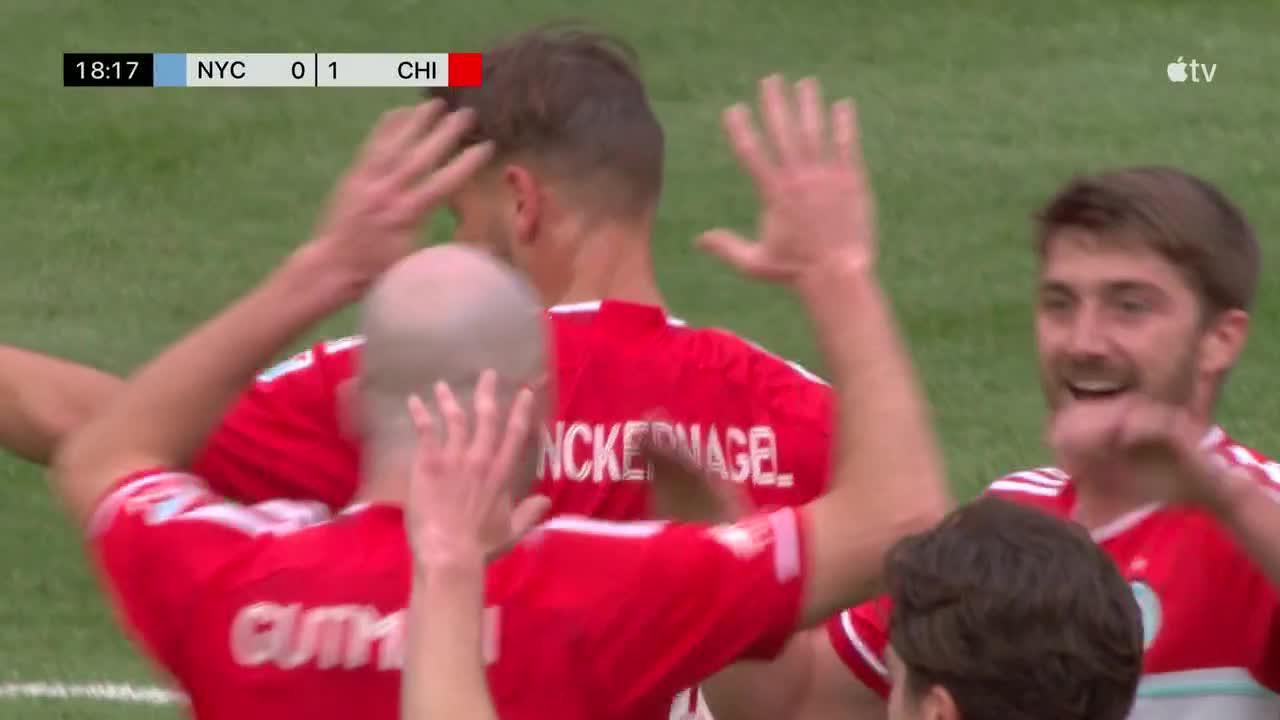 Philip Zinckernagel slots in the goal for Chicago Fire FC