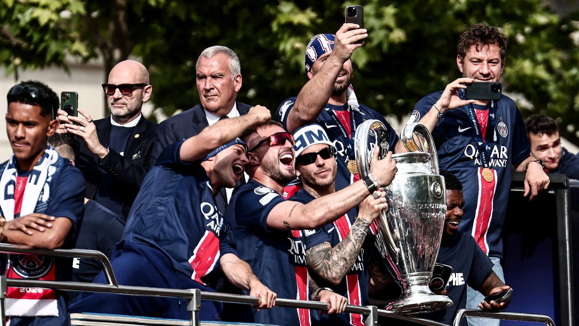 Fans flood the streets of Paris for PSG trophy parade