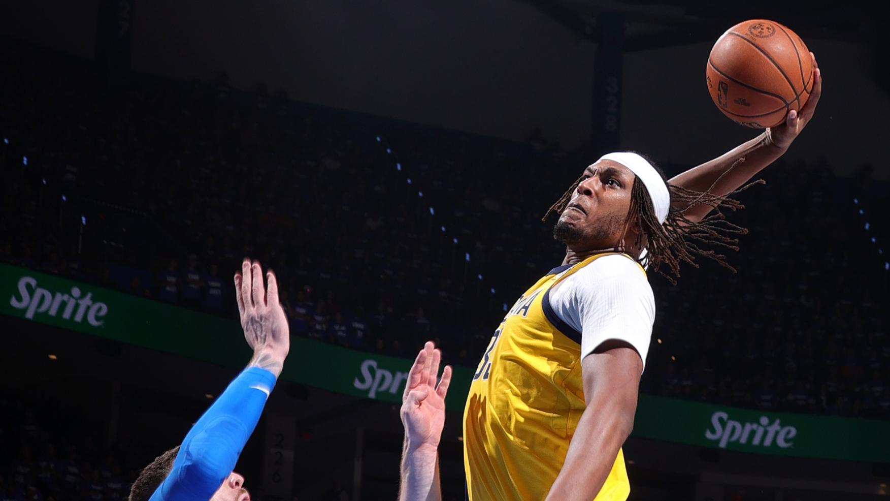Myles Turner ferociously throws down a dunk
