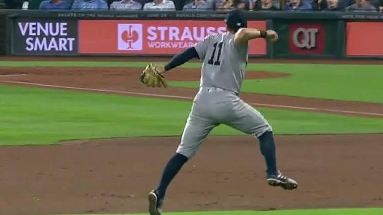 Volpe channels his inner Jeter with jump-throw for an out