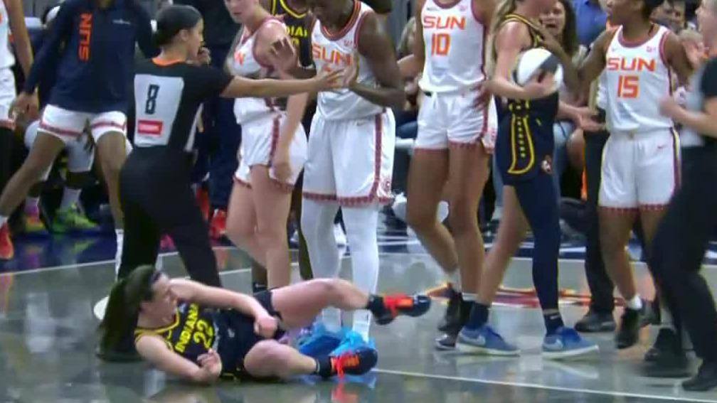 Caitlin Clark shoved to ground as tempers rise between Fever, Sun