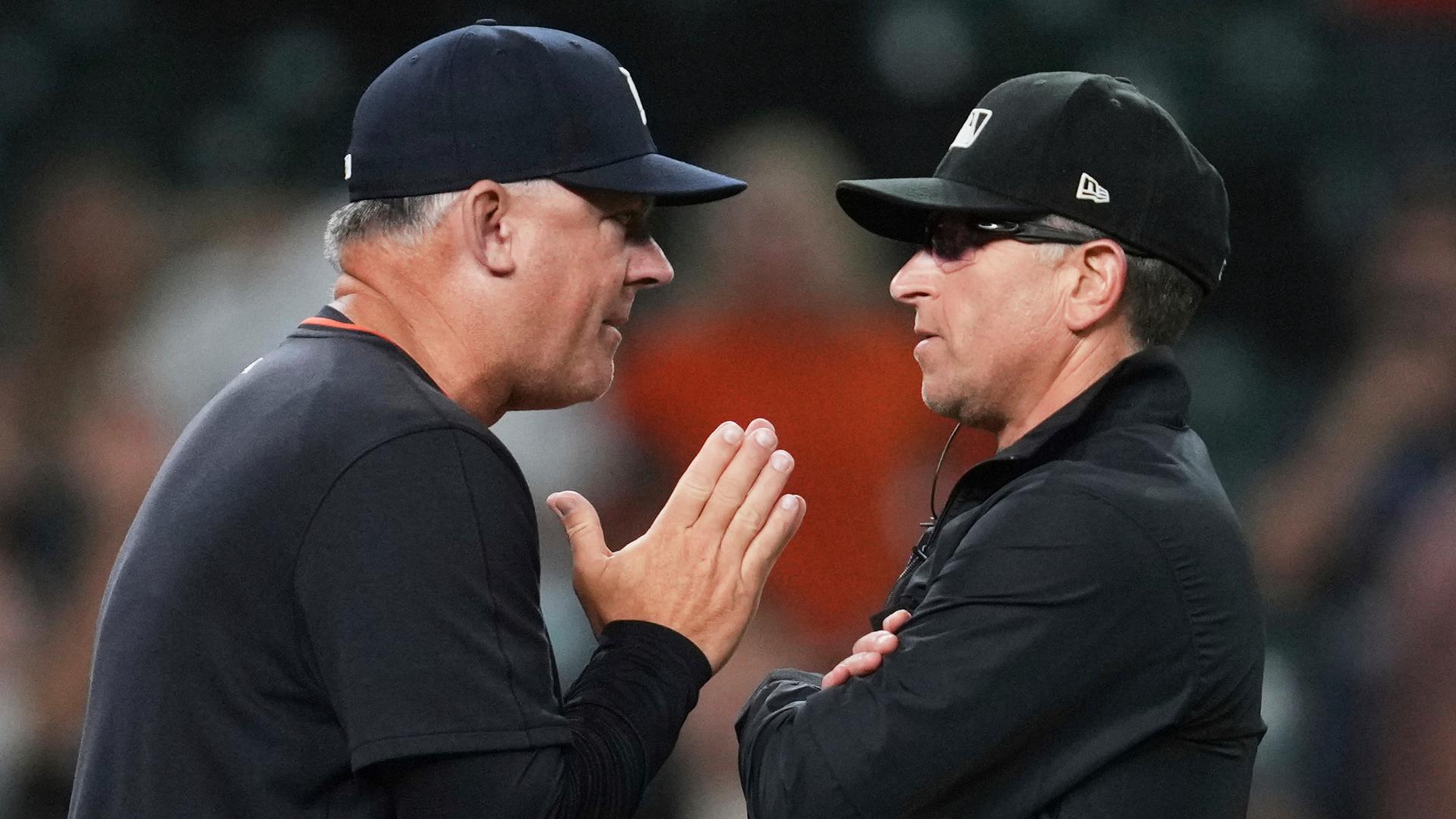 Tigers manager ejected after arguing challenge call