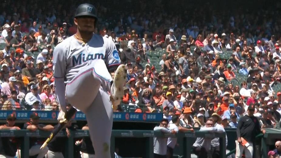 Furious Dane Myers snaps bat over leg after striking out