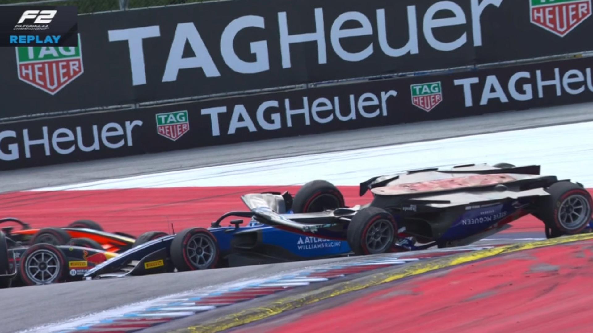 Car flips over in heavy crash during F2 sprint race