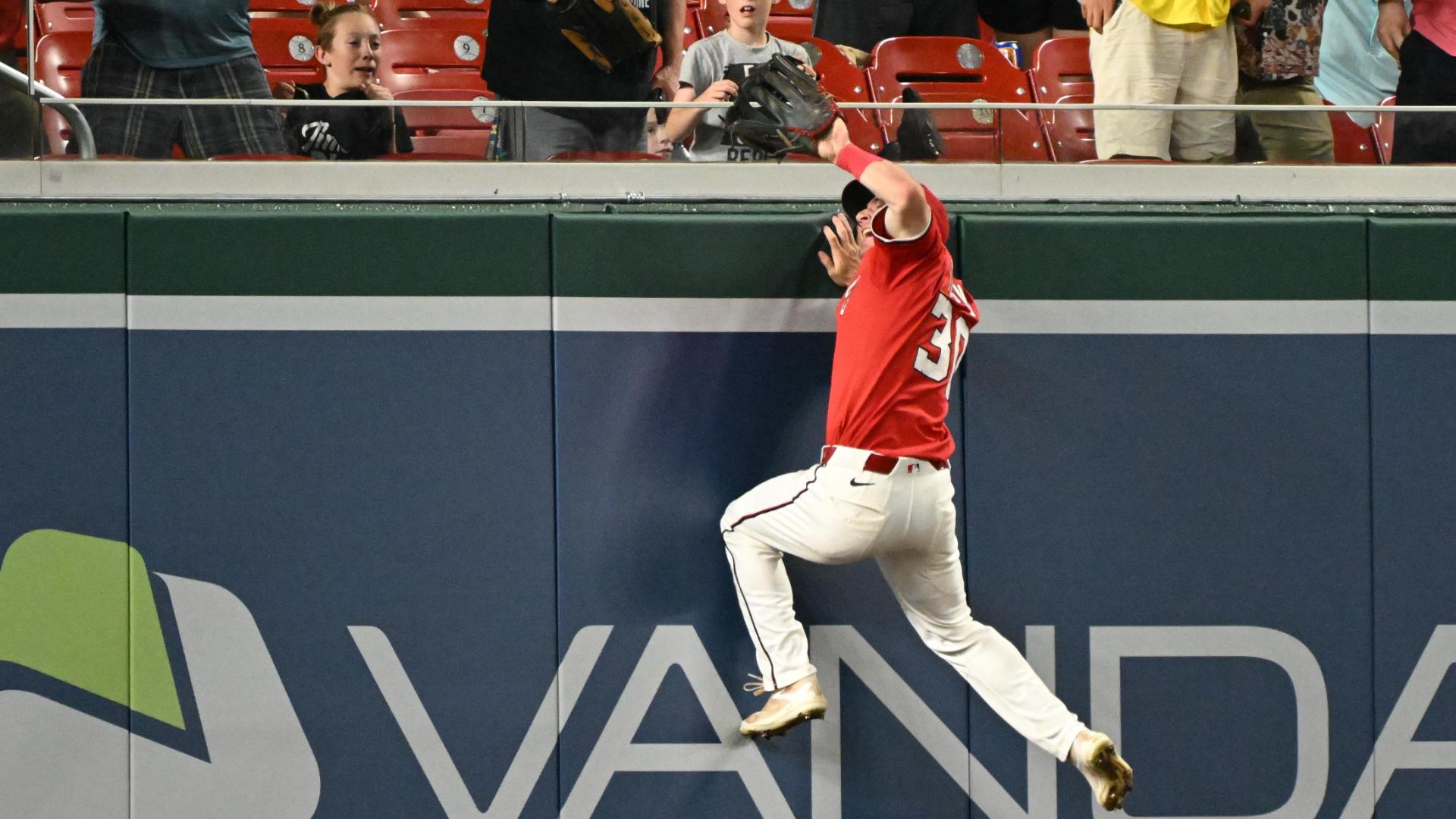Jacob Young scales the wall for an amazing leaping grab