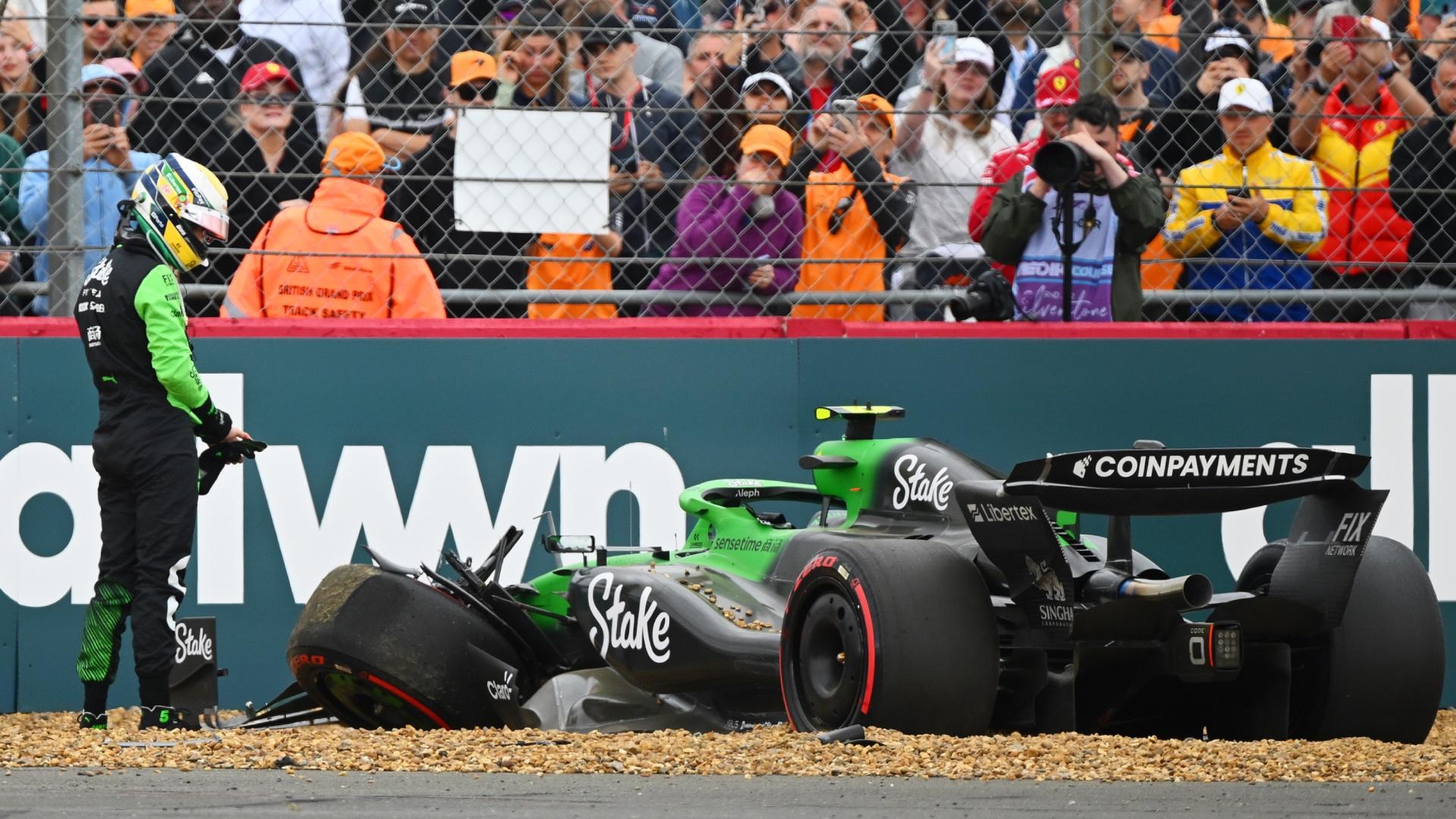 Gabriel Bortoleto's crash ends British GP P3 early