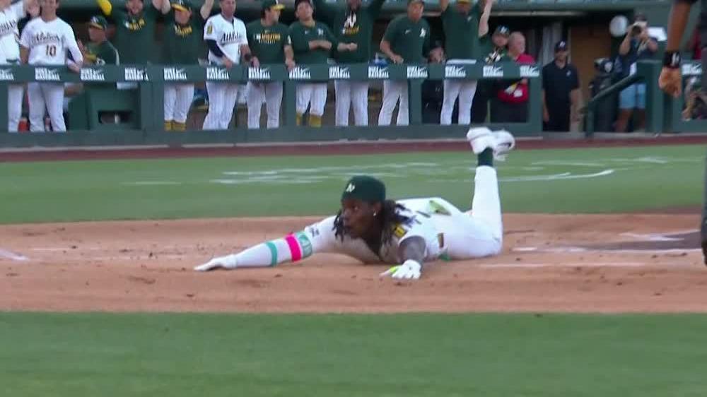 Lawrence Butler slides in for inside-the-park HR