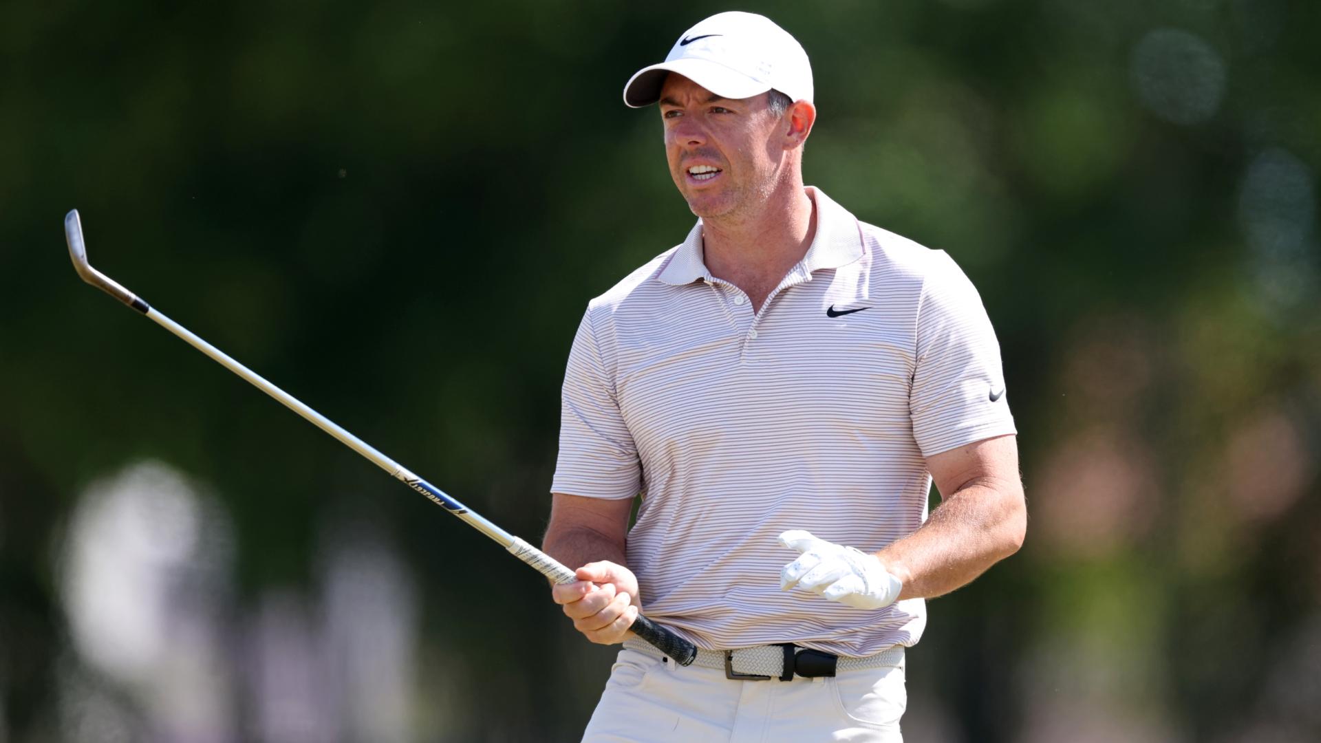 Rory McIlroy gets denied a chip-in birdie by flagstick