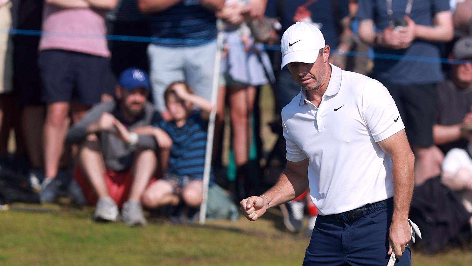 McIlroy plays left-handed from rough, somehow makes par