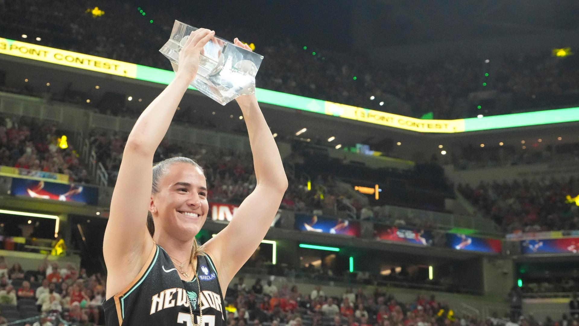 Sabrina Ionescu beams after her 2nd 3-point contest win