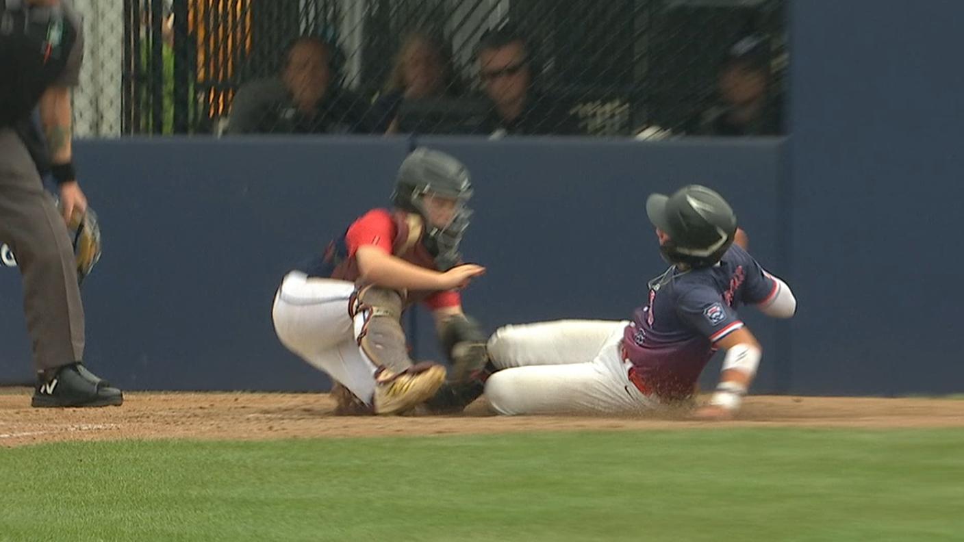 Delaware makes incredible throw home to get the runner at the plate
