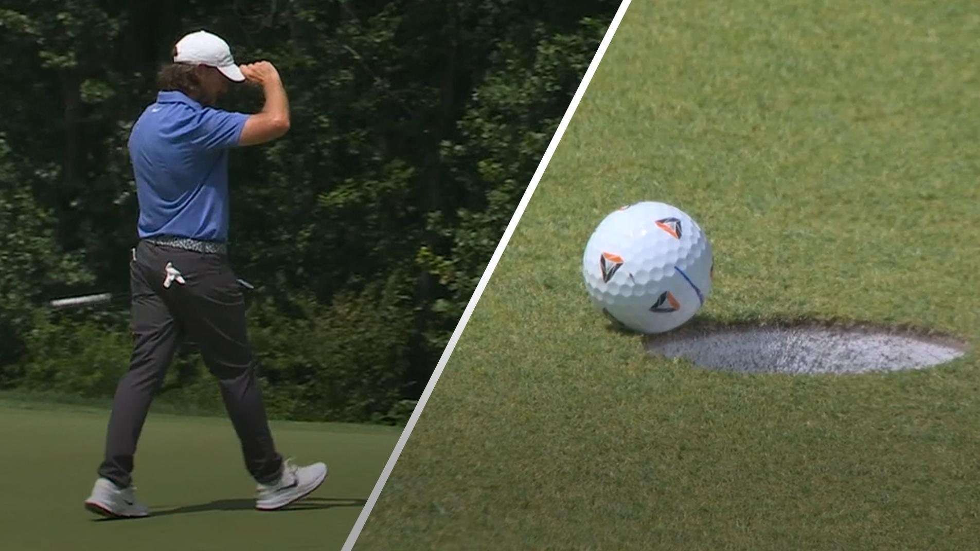 Tommy Fleetwood's birdie putt drops after agonizingly long wait