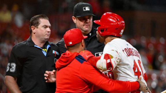 Willson Contreras mistakenly hits coach with bat after getting ejected - ESPN Video