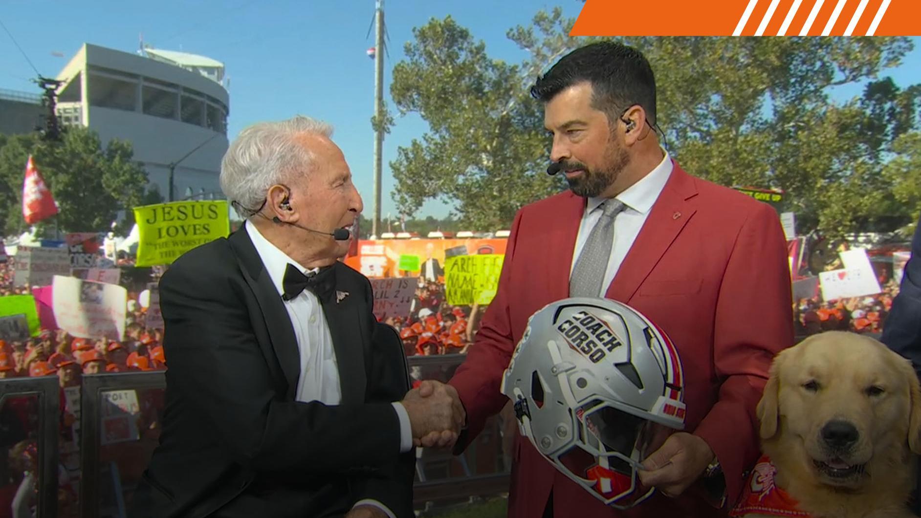 Ryan Day honors Lee Corso with custom Buckeyes helmet