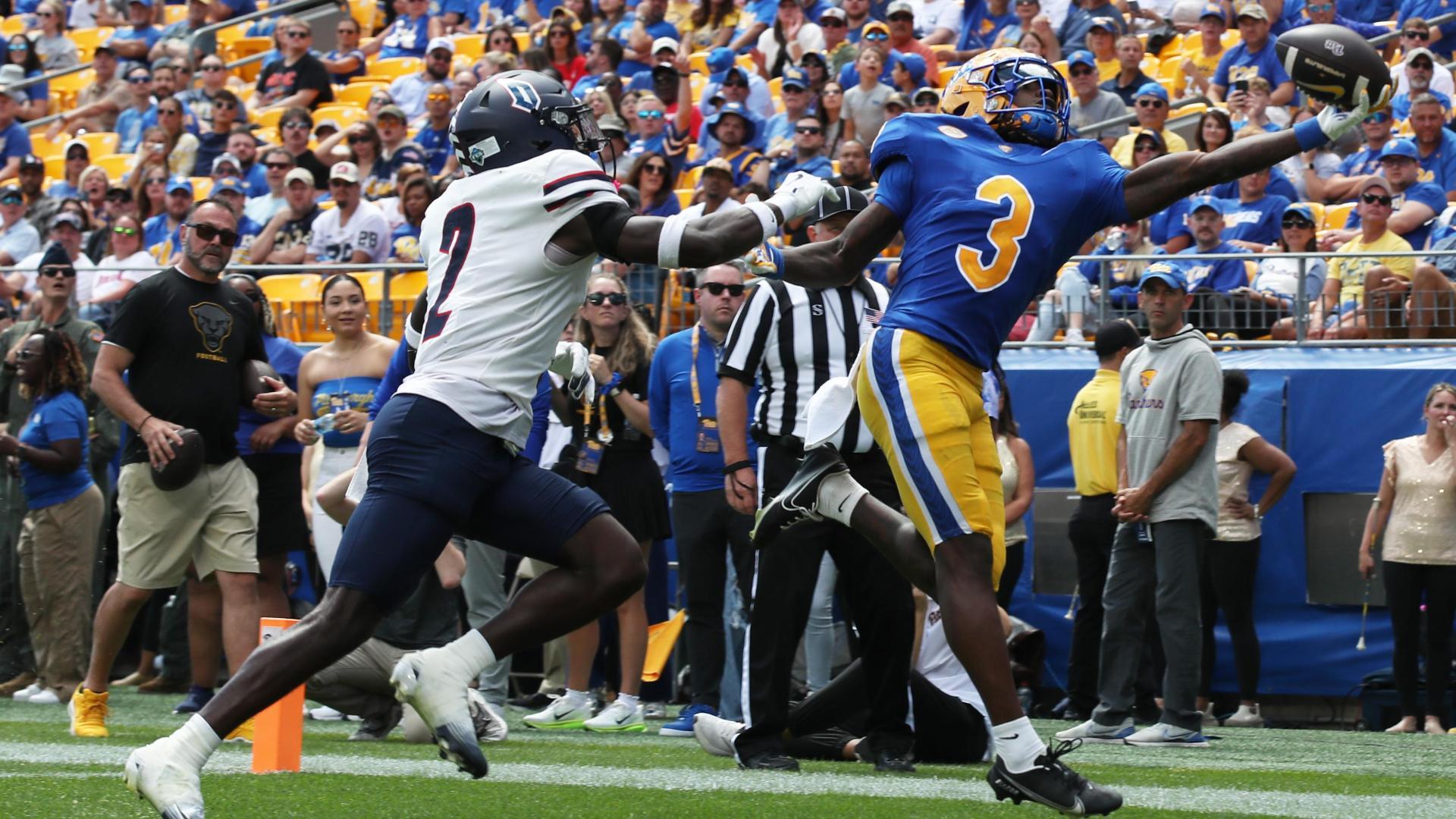 Cataurus Hicks makes an amazing one-handed TD catch for Pitt