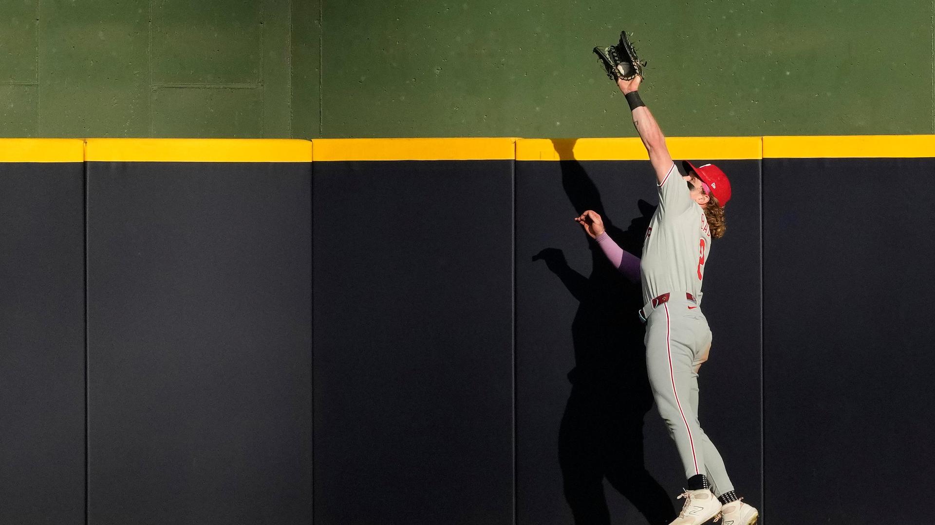 Harrison Bader takes away a potential HR with a leaping catch