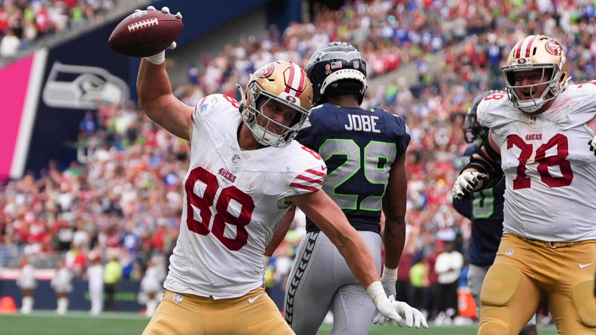 Brock Purdy puts 49ers ahead with late TD pass to Jake Tonges