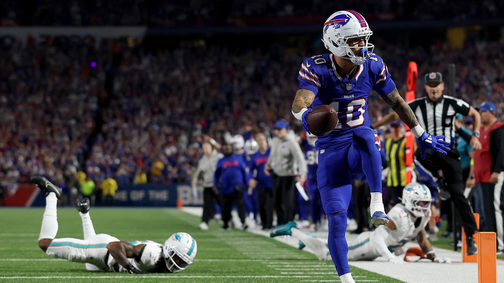 Khalil Shakir high-steps into the end zone