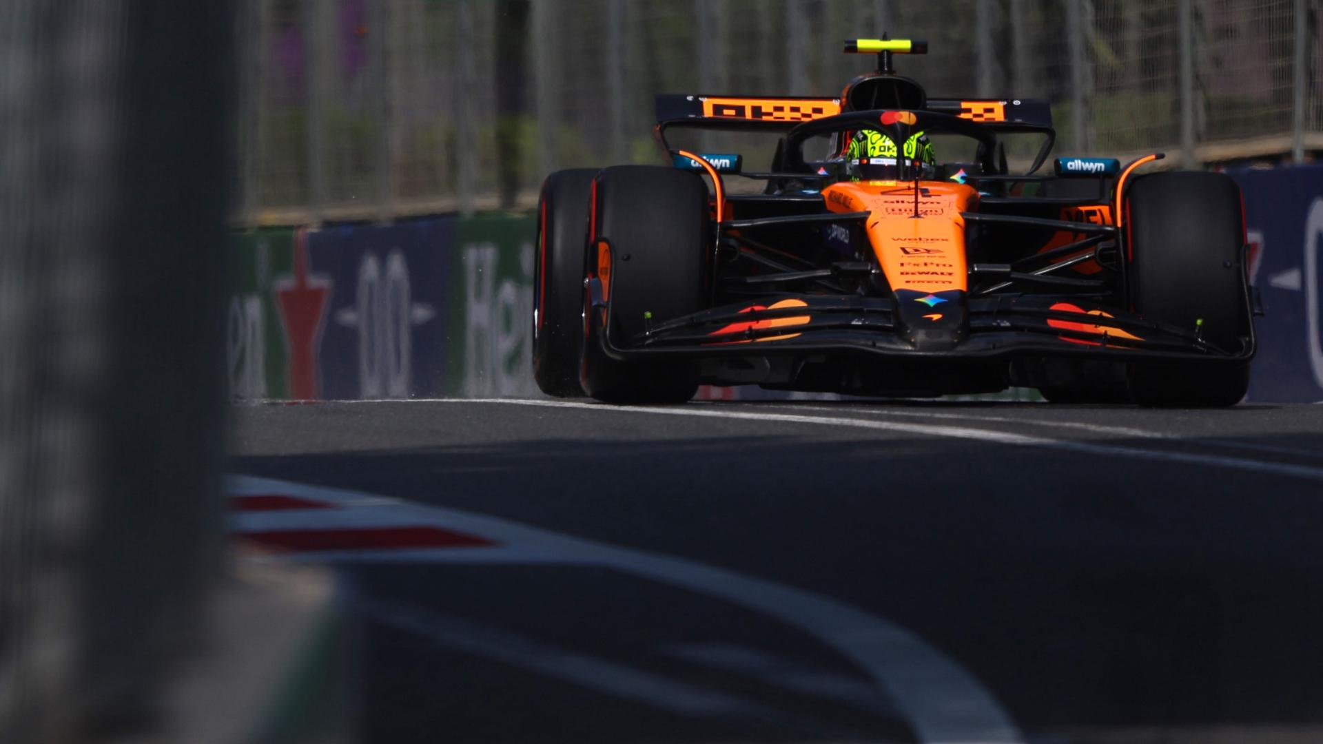Lando Norris hits the wall in Azerbaijan practice