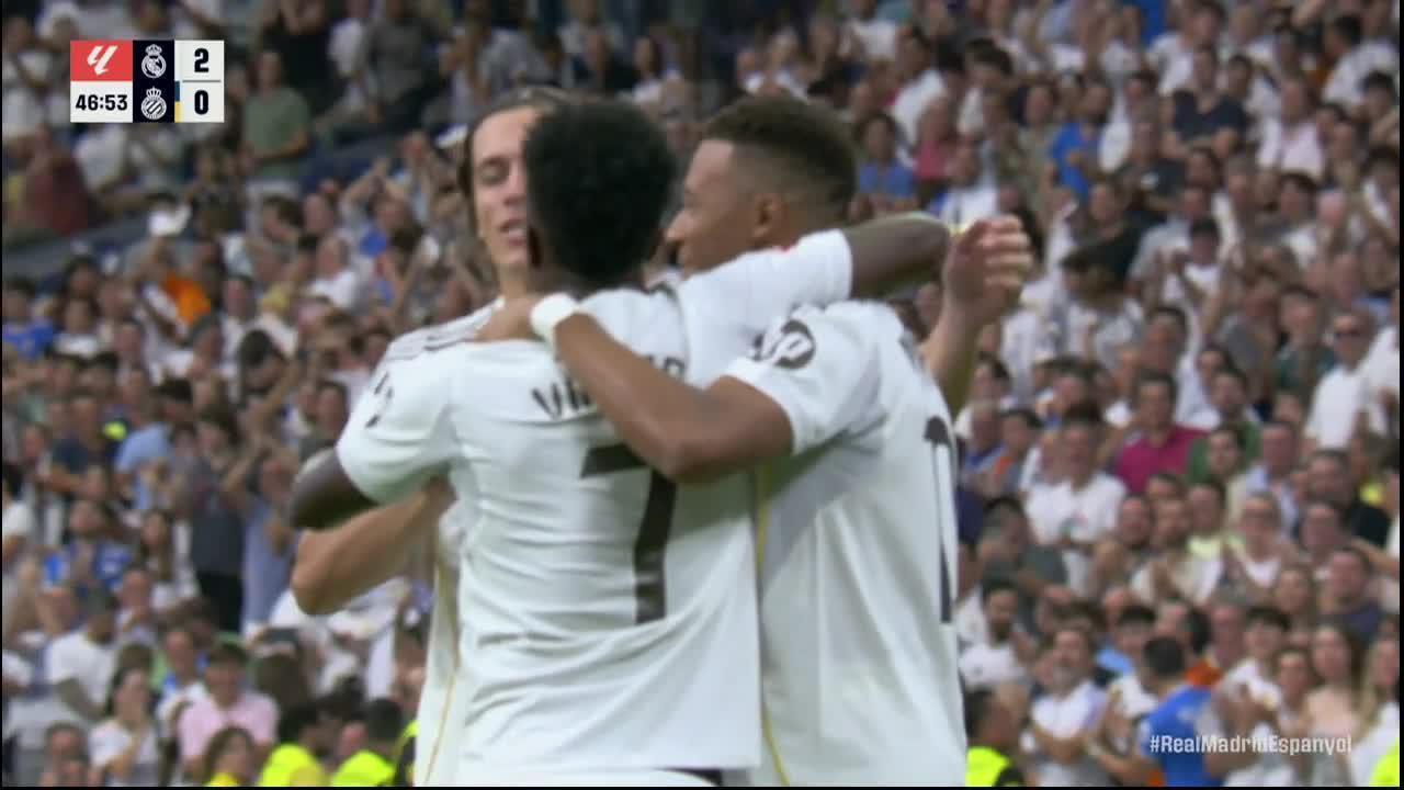 Kylian Mbappé finds the back of the net for Real Madrid