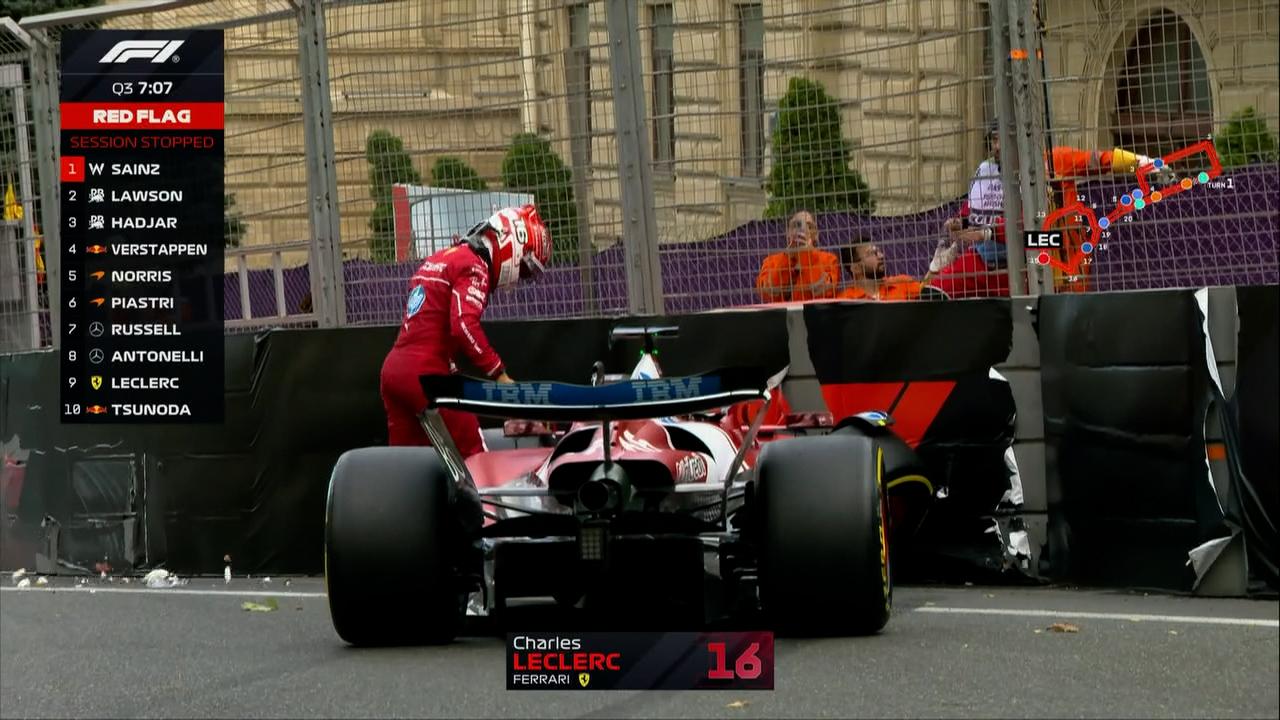 Leclerc crashes into the wall in Qualifying