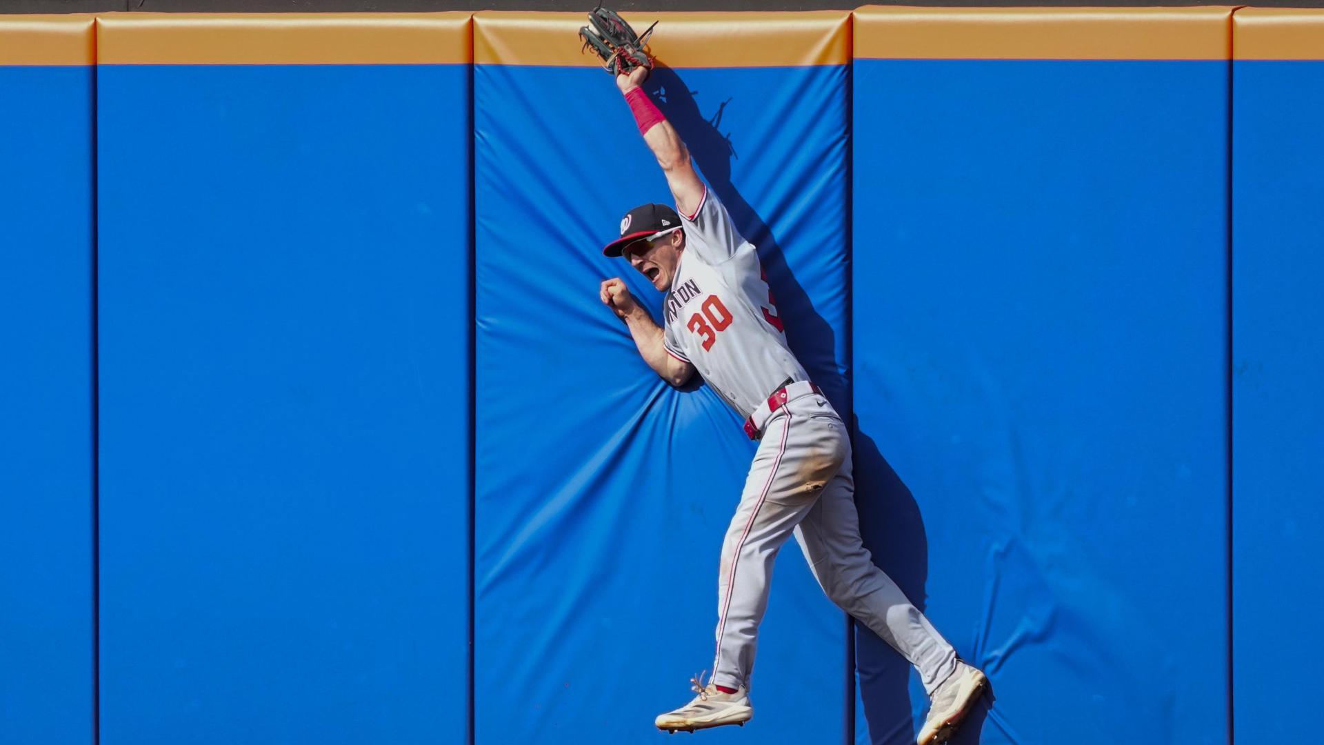 Jacob Young hacky-sacks ball for unbelievable catch