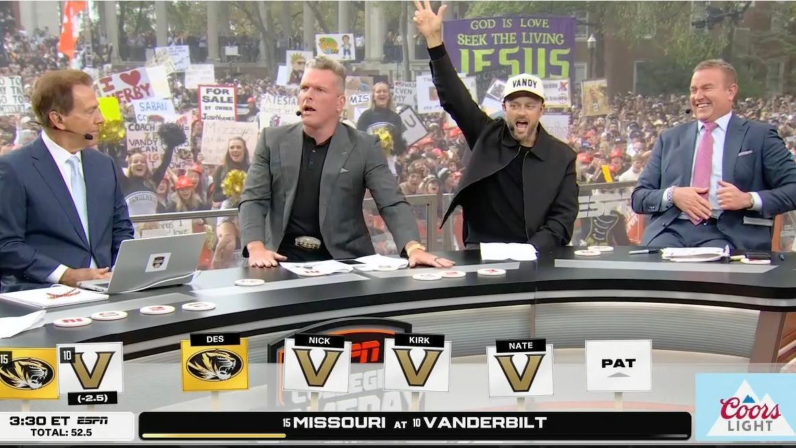 Pat McAfee and Nate Bargatze make their picks for Missouri vs. Vanderbilt