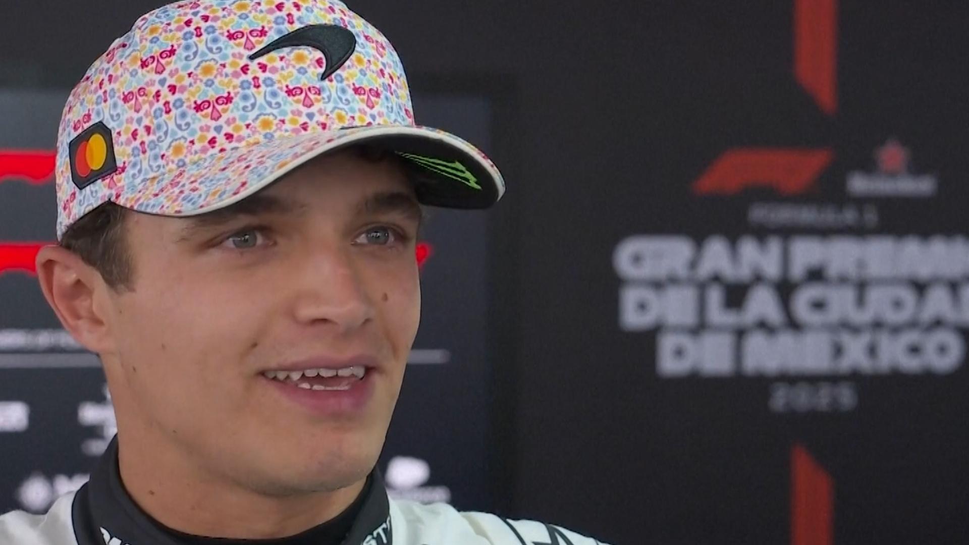 Lando Norris reacts to Mexican Grand Prix pole