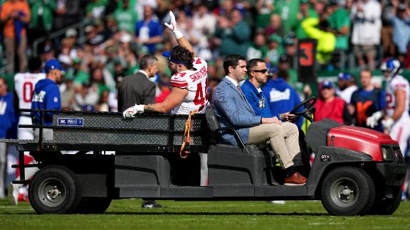 Cam Skattebo carted off with serious leg injury