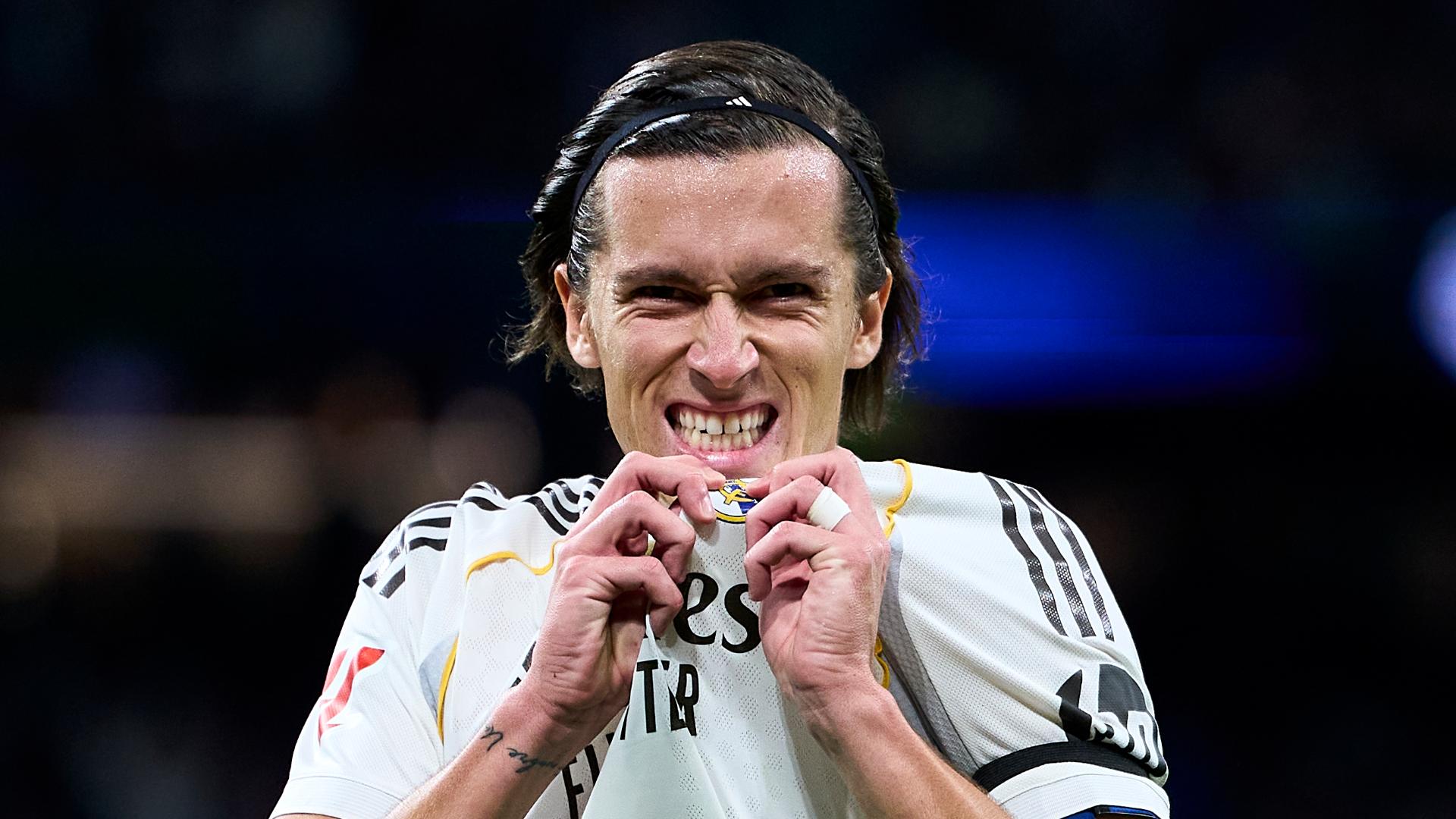 Alvaro Carreras scores a rocket for his first Real Madrid goal