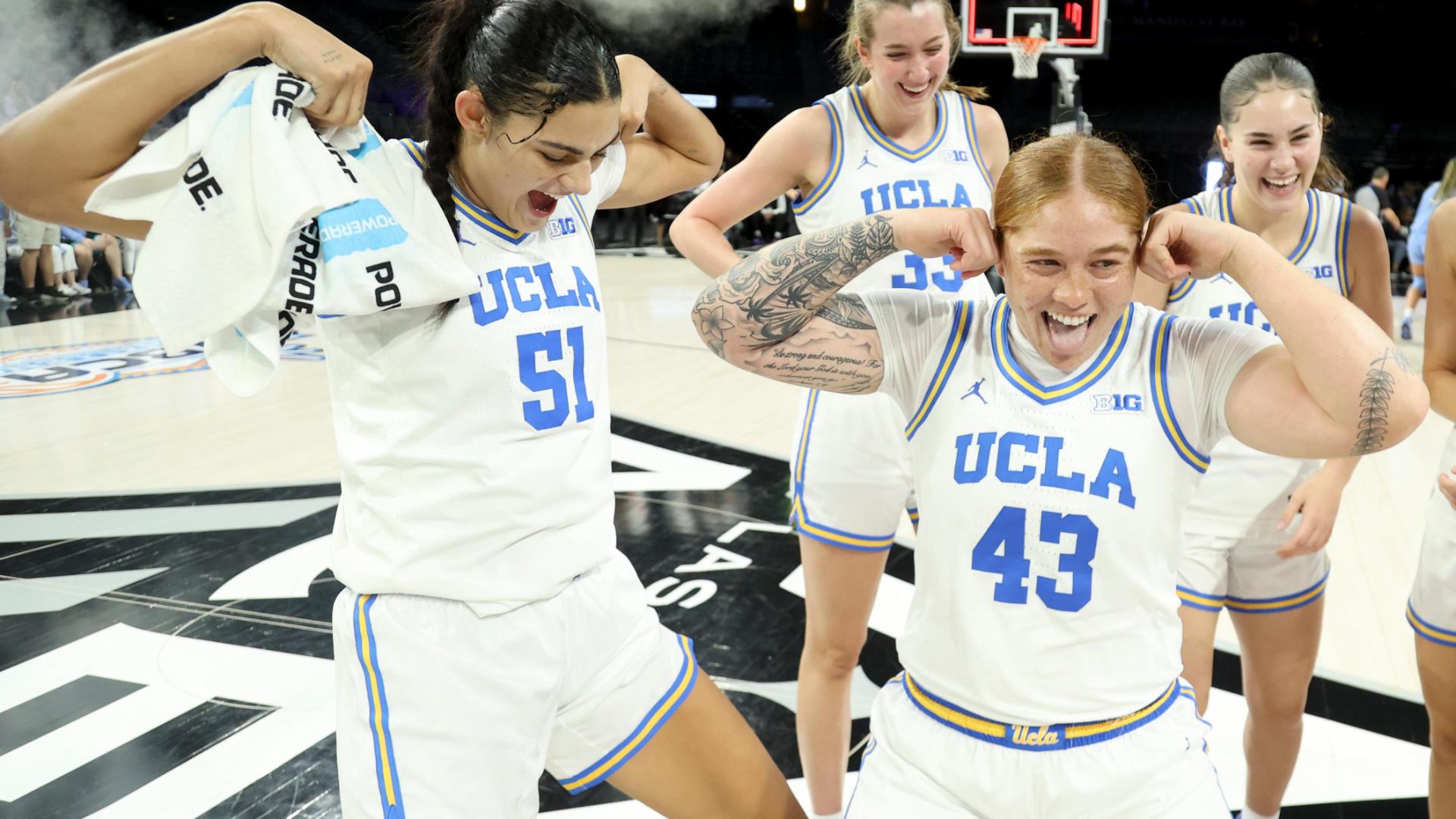 UCLA softball star Megan Grant muscles in a layup and the bench goes wild