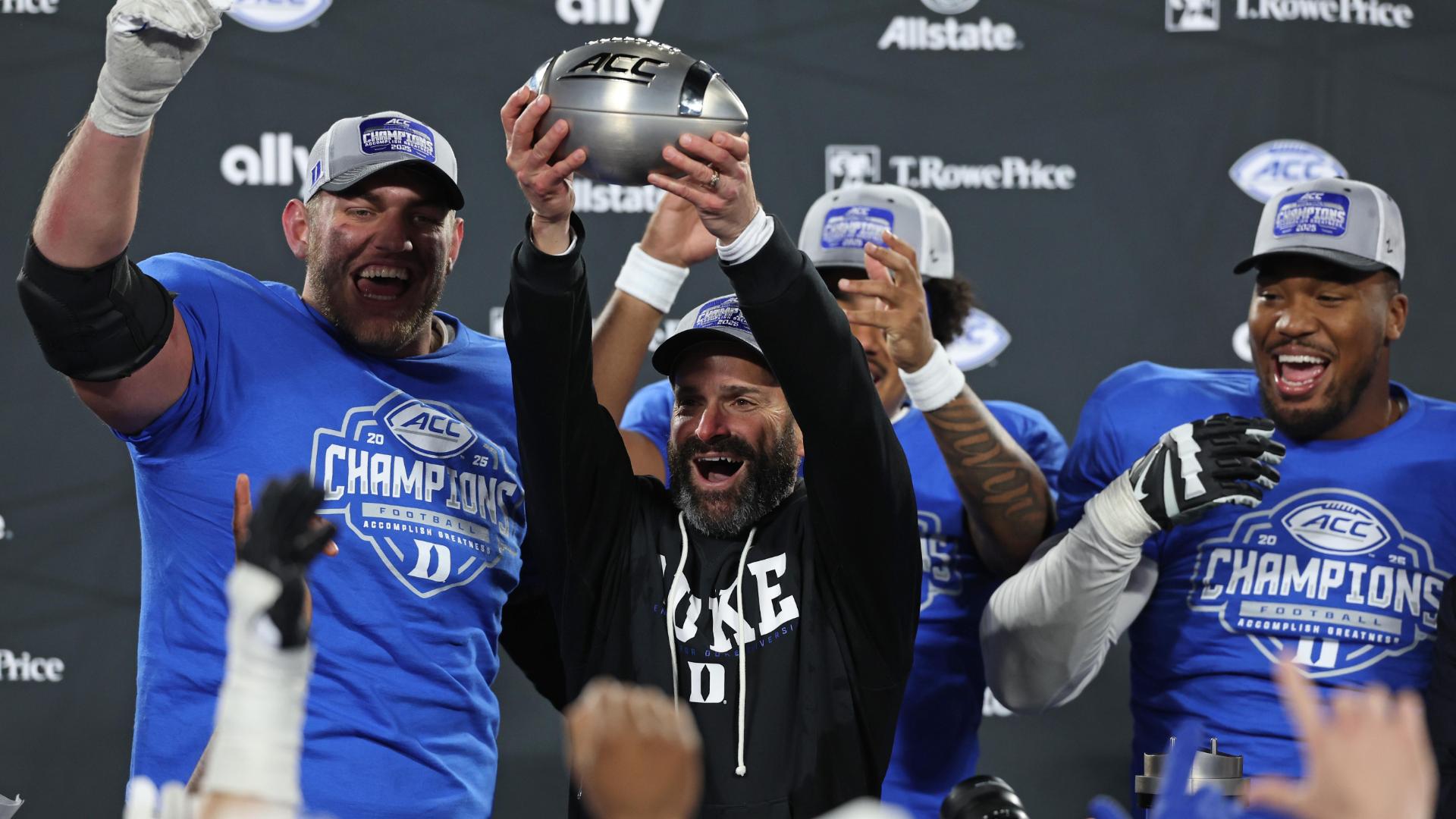 Duke wins the ACC championship on a TD and wild INT in OT