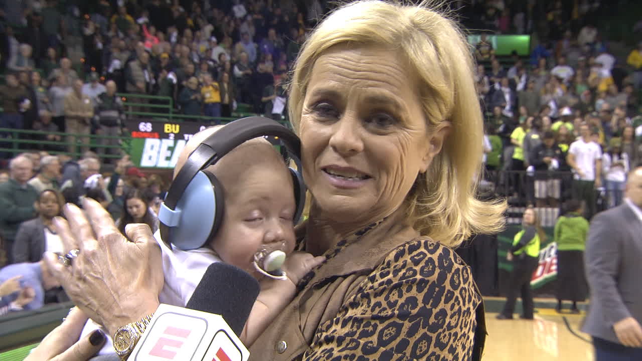 Baylor coach Kim Mulkey celebrates with grandson after win Stream the Video Watch ESPN