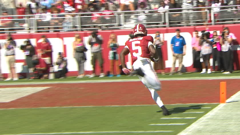 Jalen Milroe finds Germie Bernard wide open for 34-yard Bama TD
