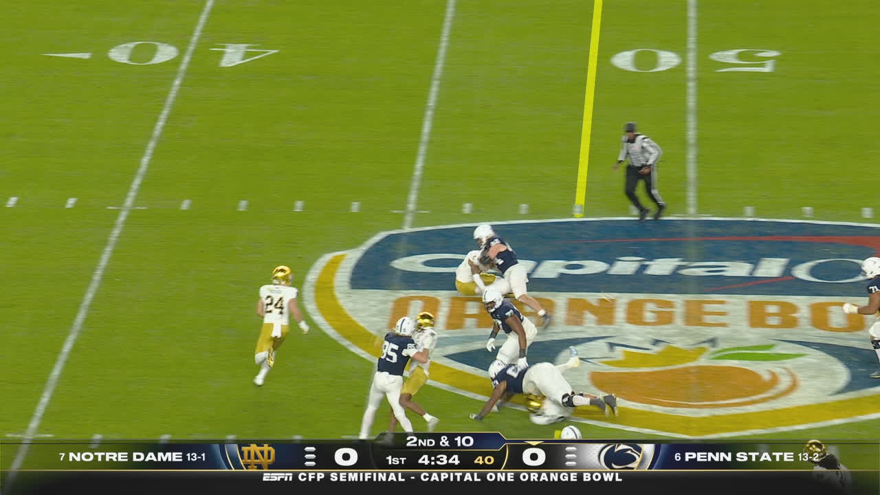 Tyler Warren trucks defender to pick up Penn State first down