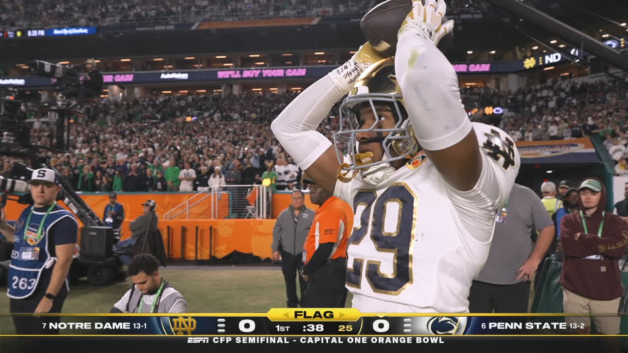 Notre Dame's interception negated by a flag