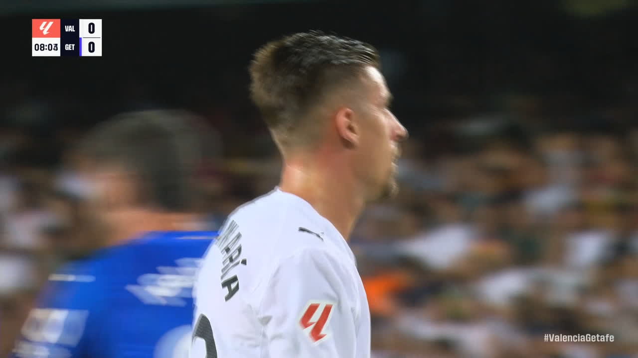 Baptiste Santamaría's header sails over the goal