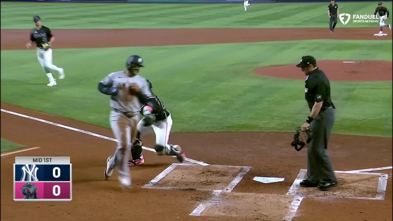 Trent Grisham gets thrown out easily at home plate