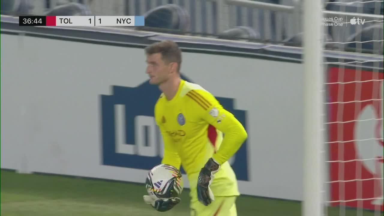 Jesús Angulo slots in the goal for Toluca
