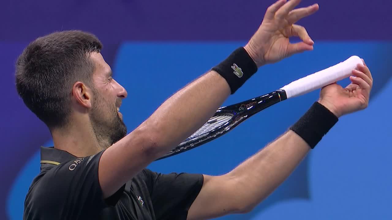 Novak Djokovic plays racket like an instrument after straight-sets win