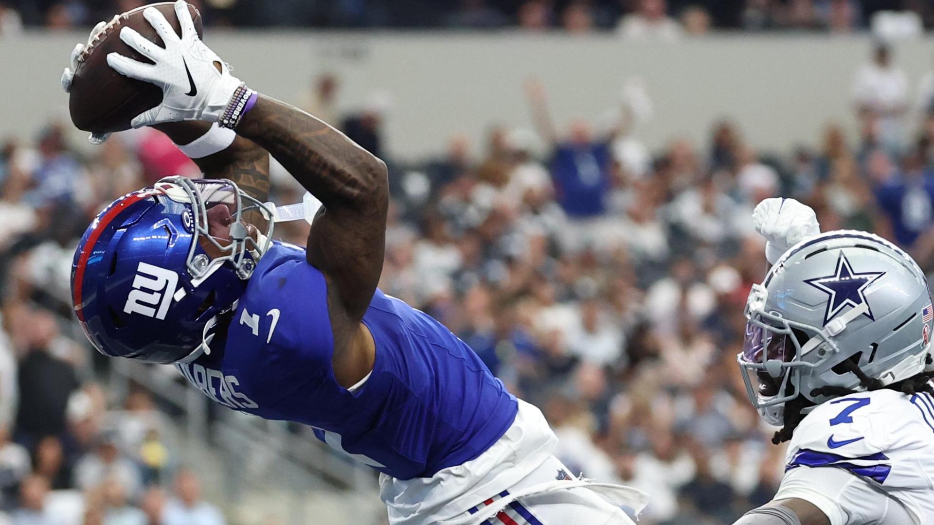 Malik Nabers gets up for an epic Giants TD grab