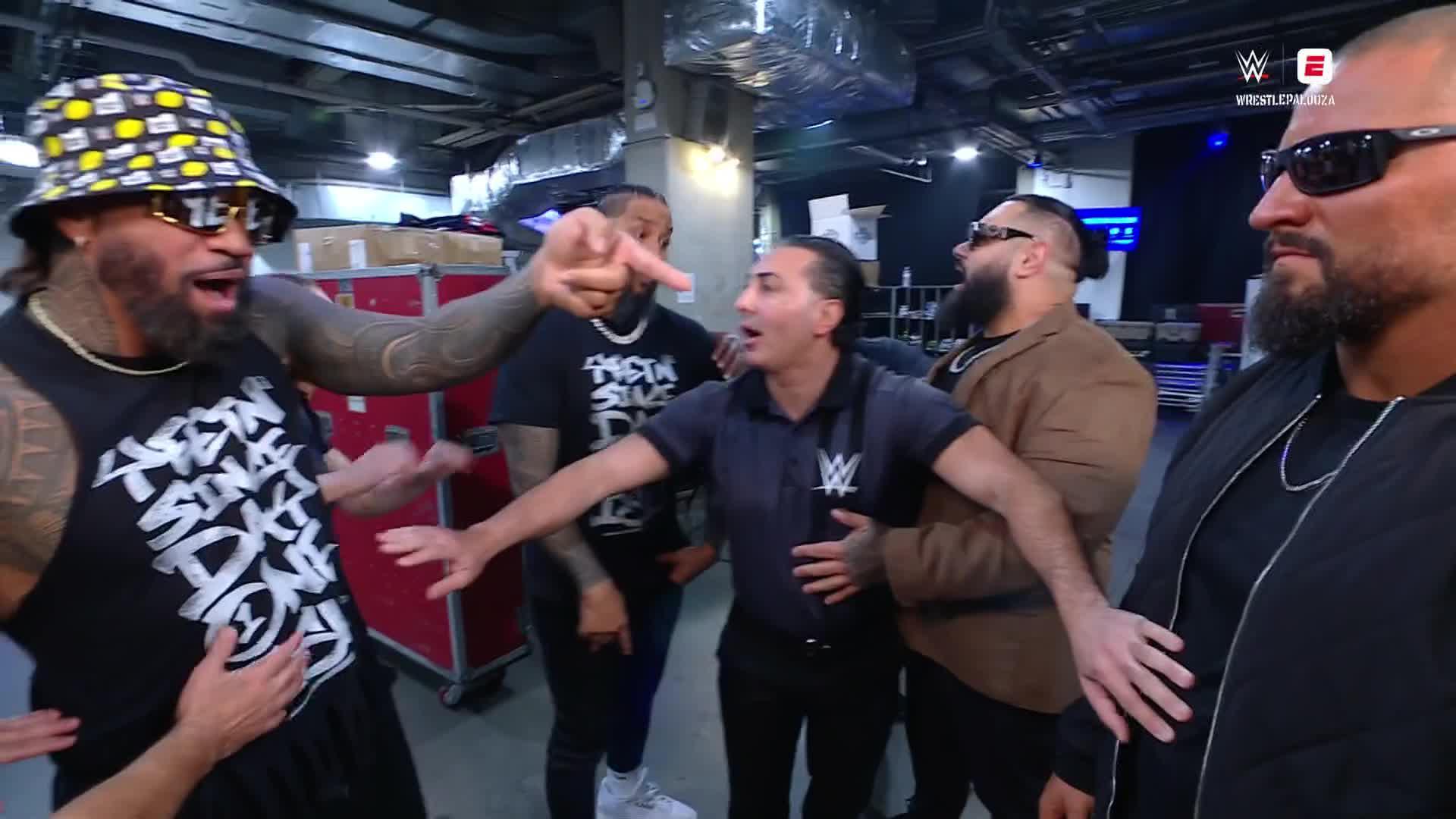 The Usos confront Bronson Reed and Bron Breakker backstage