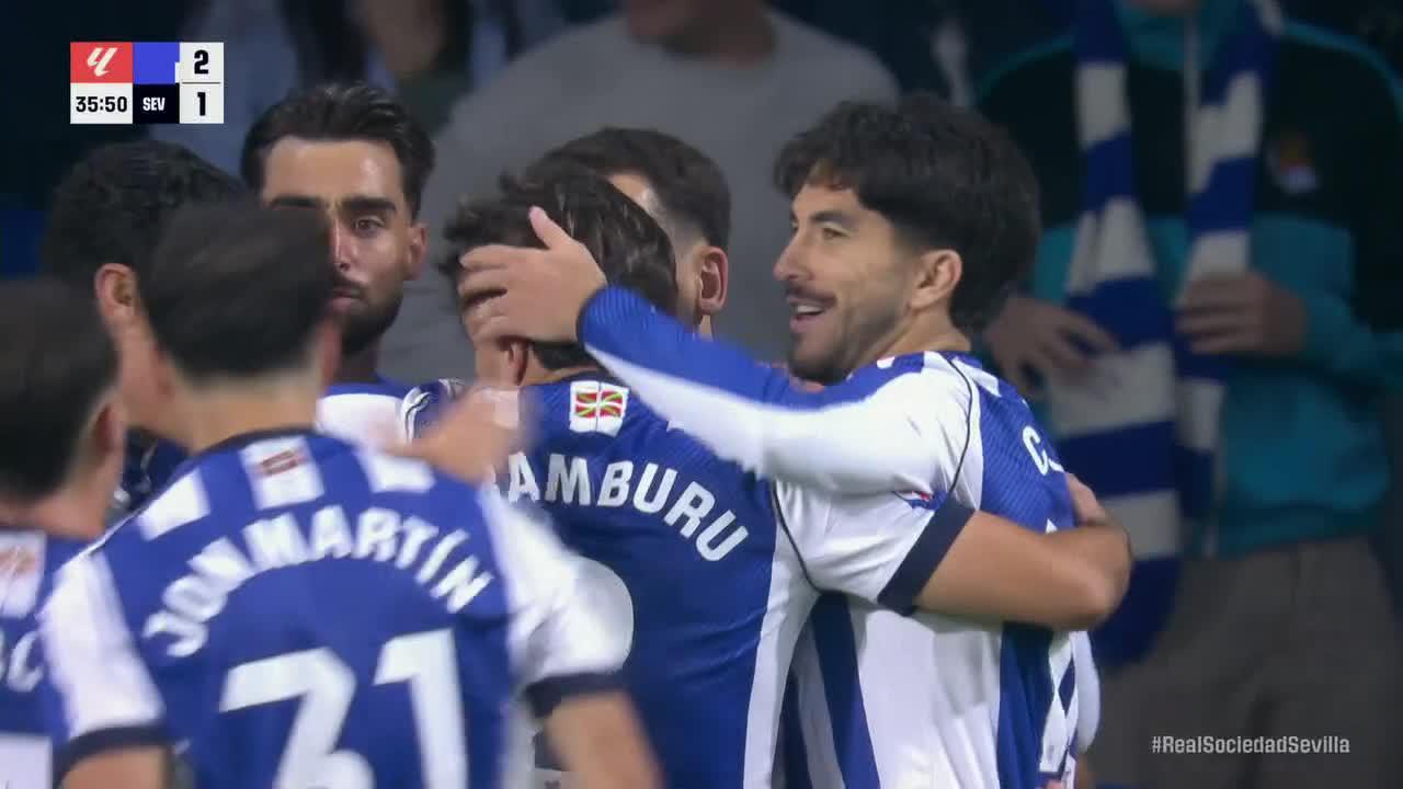 Mikel Oyarzabal slots in the goal for Real Sociedad