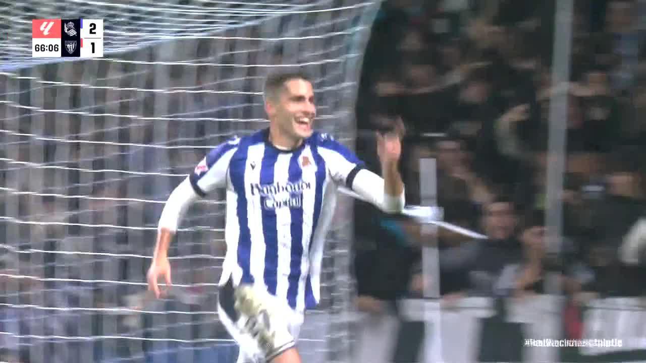 Arsen Zakharyan slots in the goal for Real Sociedad