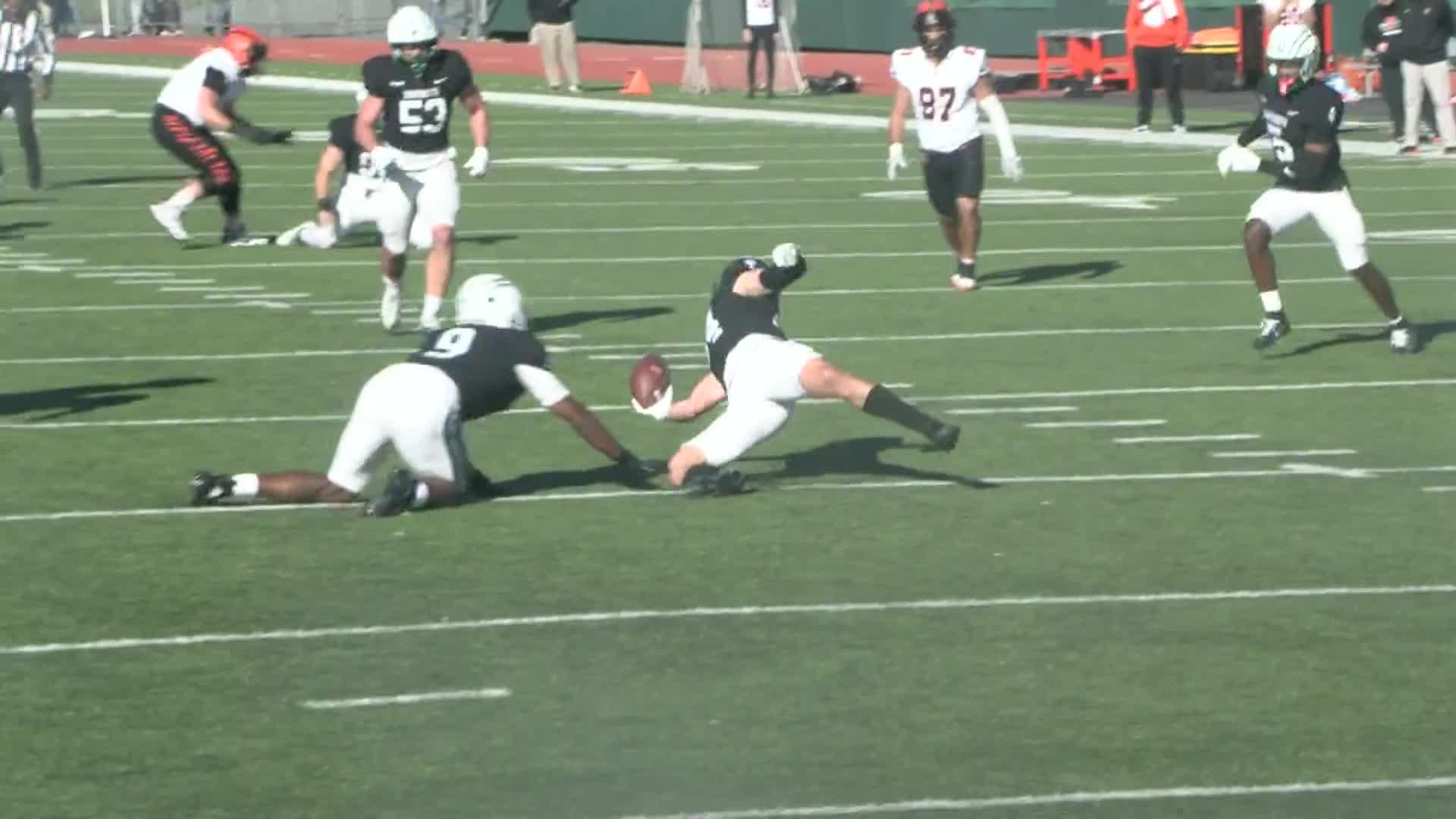 Dartmouth's Harrison Keith makes an incredible one-handed INT
