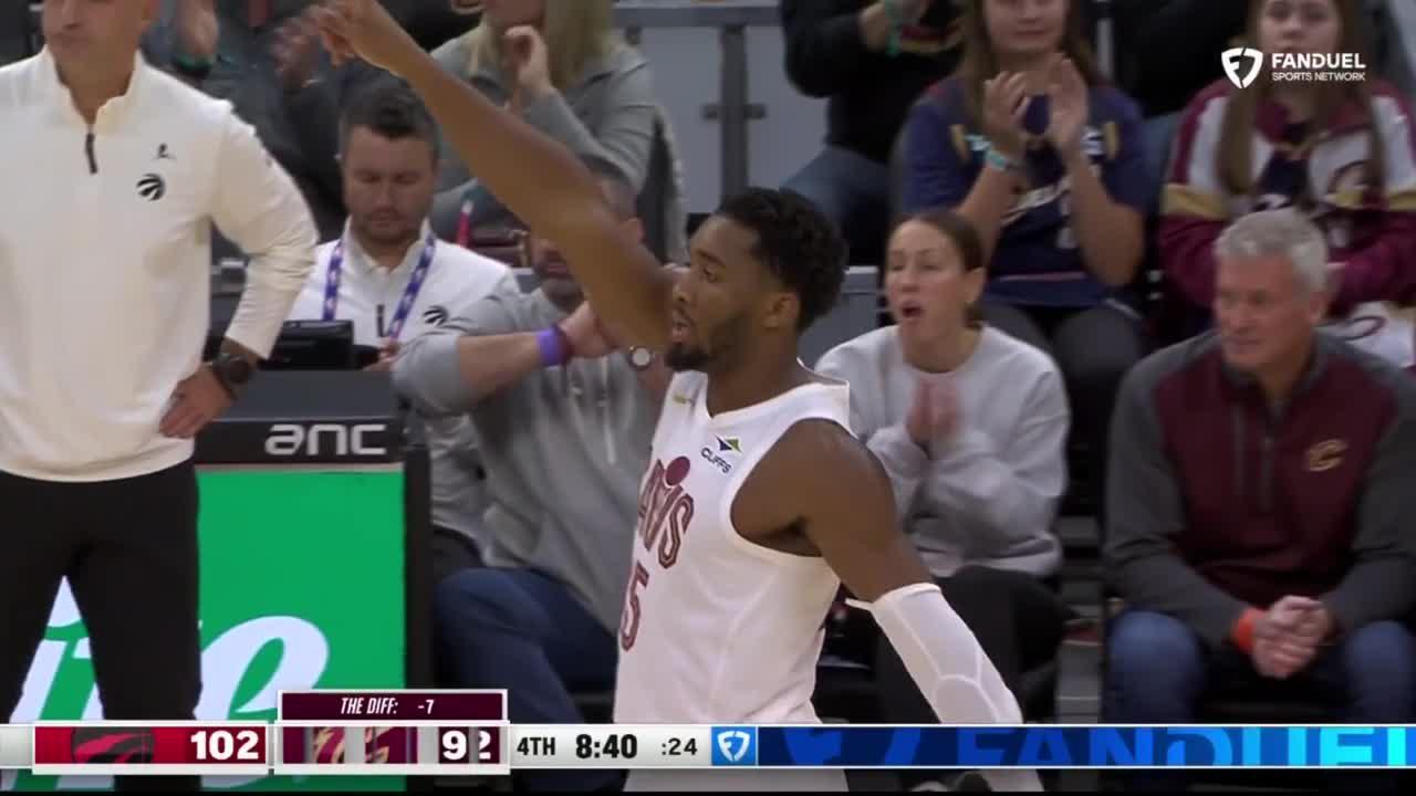 Donovan Mitchell banks in a 3 from downtown to keep the Cavaliers in the game in the fourth quarter.