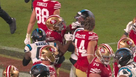 Jauan Jennings pushes Tre'von Moehrig in face mask after 49ers vs. Panthers - ESPN Video